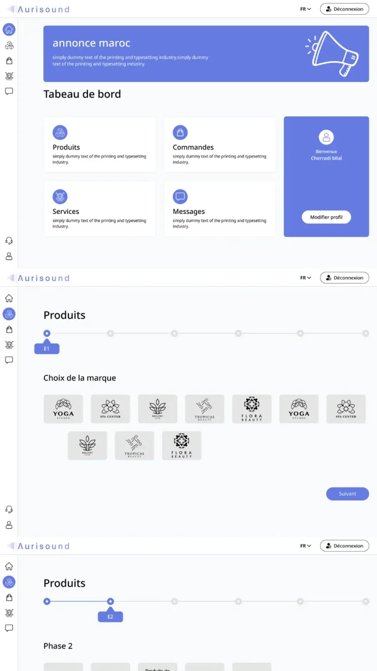Capture du site web Aurisound Dashboard réalisé par Bilal Cherradi, concepteur web à Tanger.