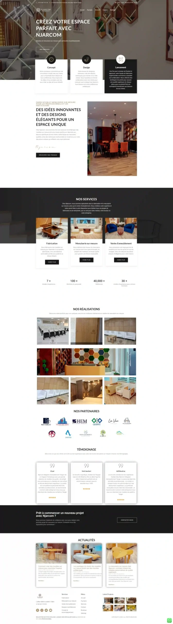 Capture du site web njarcom.ma réalisé par Bilal Cherradi, concepteur web à Tanger.