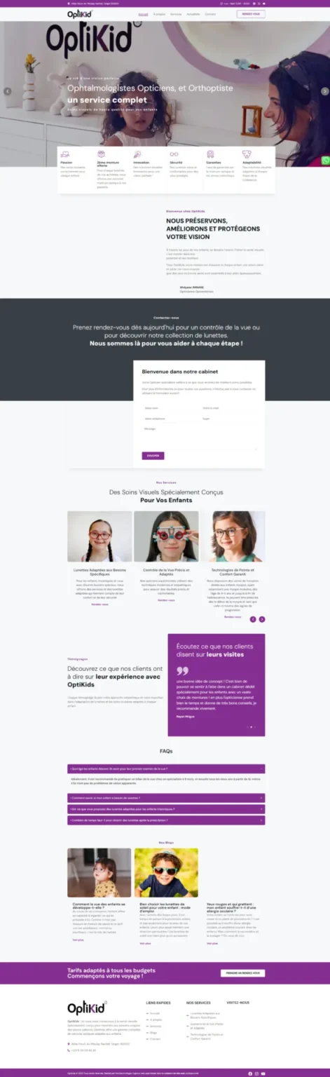 Capture du site web optikids.ma réalisé par Bilal Cherradi, concepteur web à Tanger.