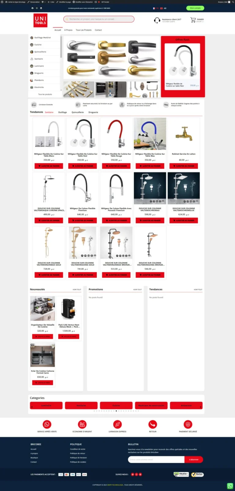 Capture du site web unitools.ma réalisé par Bilal Cherradi, concepteur web à Tanger.